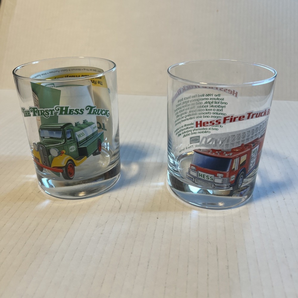 VTG 1996 Hess Classic Truck Series Glass Set of 2-Fire Truck & First Truck